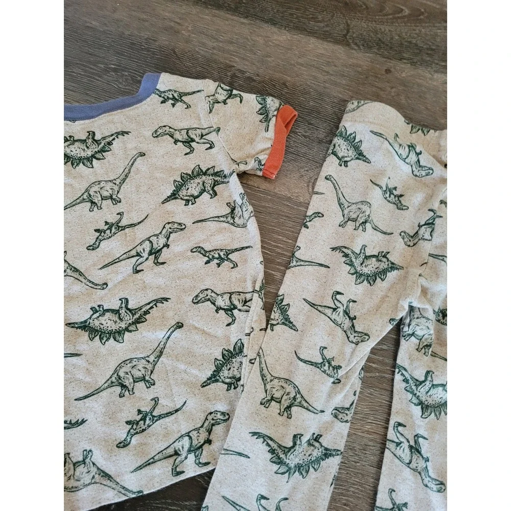 Old Navy Toddler Boys Dinosaur Pajama Set 4T Oatmeal Short Sleeve Long Pants #3
